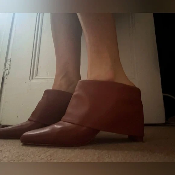 Jonathan Simkhai Karine Booties Foldover Cinnamon Brown Ankle Leather, Size 38EU - Picture 9 of 10